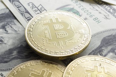 Bitcoin altın para. Kripto para birimi konsepti. Sanal para birimi arkaplanı.