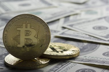 Bitcoin altın para. Kripto para birimi konsepti. Sanal para birimi arkaplanı.