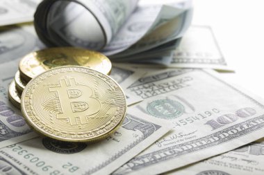 Bitcoin altın para. Kripto para birimi konsepti. Sanal para birimi arkaplanı.
