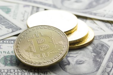 Bitcoin altın para. Kripto para birimi konsepti. Sanal para birimi arkaplanı.