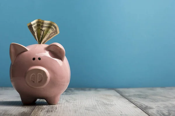 Piggy Bank en gouden munt. Spaar-en financierings concept — Stockfoto