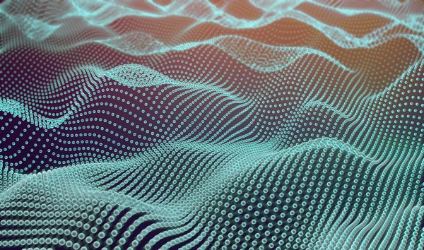科技理念 点和波浪 抽象网格和结构背景 — 图库照片