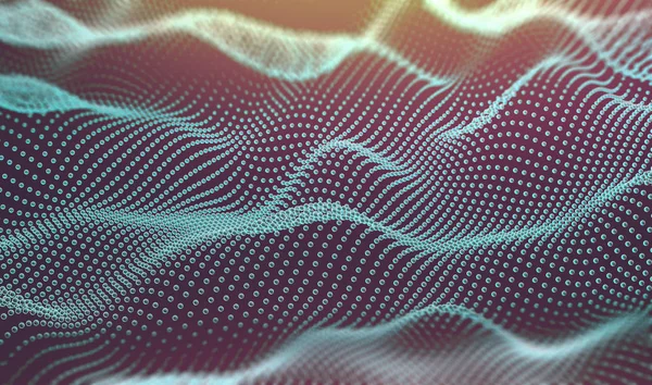 科技理念 点和波浪 抽象网格和结构背景 — 图库照片