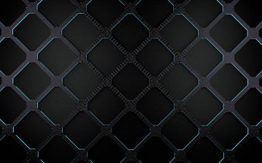 Desen ve modern malzeme delikler. Sanayi ve teknoloji arka plan. Karanlık space.3d illüstrasyon kafes ve kılavuz yüzey