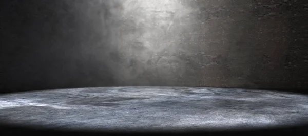Üres Szoba Betonon Háttér Füst Köd Reflektorfényben Sötét Űrben — Stock Fotó