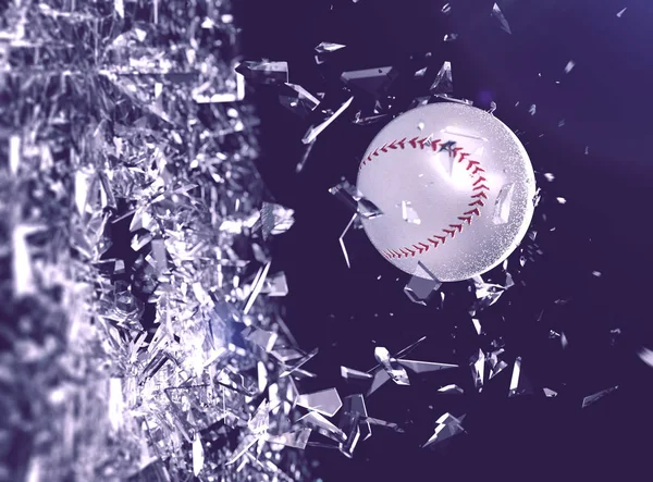 Baseball Ball Motion Breaking Glass Concept Action Strength Team Sport — Stock Photo, Image