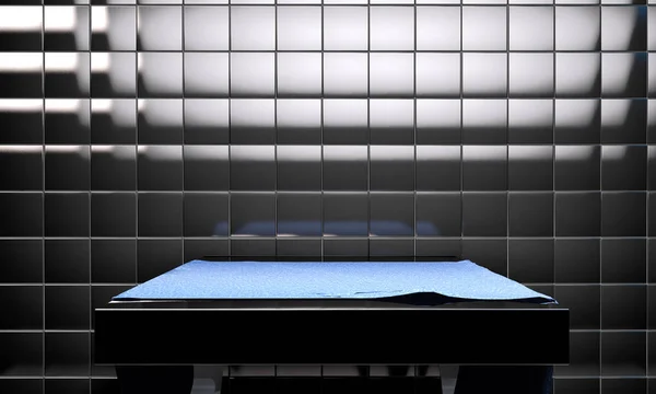 Mostrador Moderno Shelf Empty Negro Azulejos Room Black Pared Azulejos — Foto de Stock