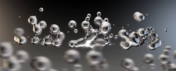 Formas Tinta Fluidos Física Ciência Químico Resumo Estanho Líquido Prata — Fotografia de Stock