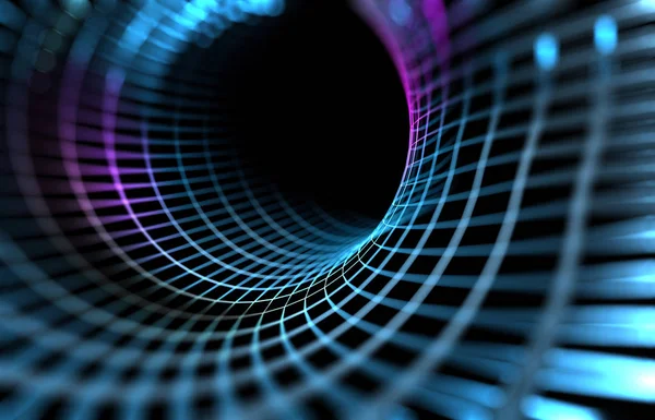 Abstract tunnel and wave background of technology and science.Mesh or net with lines and geometrics shapes detail.3d illustration