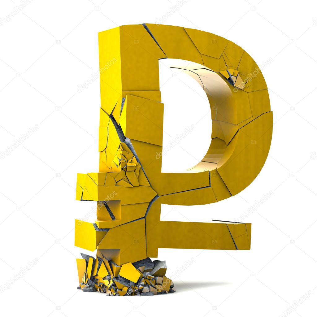 concept of bank and finance and bankruptcy.Depreciation of world currencies.Russian ruble currency symbol on white background.3d illustration