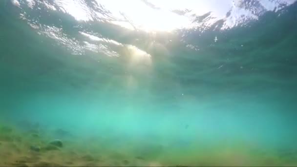 Sea Ocean Background Slow Beautiful Underwater Scene Air Bubbles Stones — стоковое видео