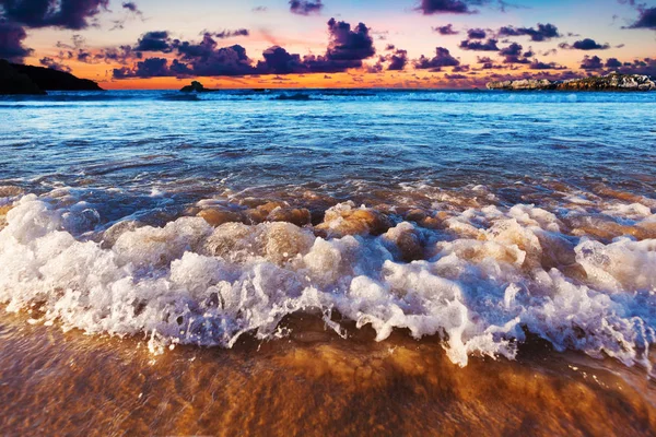 Detail Van Kust Zand Zeegezicht Golven Breken Kust Scenical Zonsondergang — Stockfoto