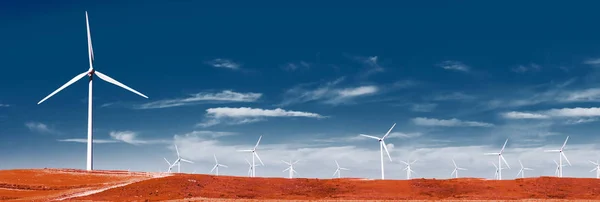 Förnybar Energi Och Miljö Landskap Med Väderkvarnar Park Och Industriell — Stockfoto