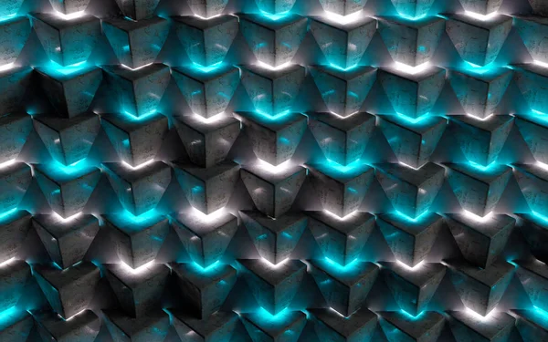 Kareler Dikdörtgenler Geometrik Şekillerin Gelecekteki Boyutlu Tasarımı Parlak Neon Işıkları — Stok fotoğraf