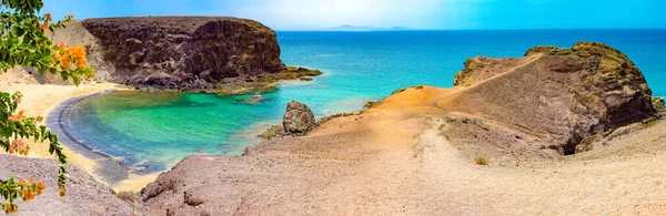 Spanischer Blick Auf Malerische Landschaft Papagayo Playa Blanca Lanzarote Tropische — Stockfoto