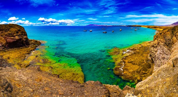 Spanischer Blick Auf Malerische Landschaft Papagayo Playa Blanca Lanzarote Tropische — Stockfoto