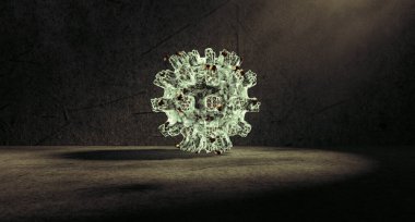 Bulaşıcı virüslerin ve bakterilerin 3D çizimi. Coronavirus COVID-19