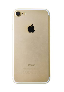 Chlumcany, Çek Cumhuriyeti, 30 Aralık 2017: Apple iphone 7 beyaz arka plan üzerinde izole altın renk
