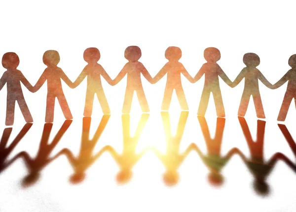 Paper People Standing Altogether Holding Hands Concept — Stock Photo, Image
