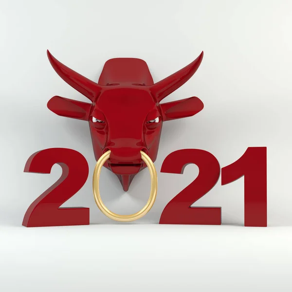 牛の年だ。新年とクリスマスのイラスト。2021年の牛干支のシンボル. — ストック写真