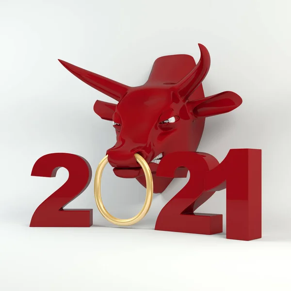 Год быка. Новогодняя и рождественская иллюстрация. Зодиакальный символ года 2021. Стоковое Фото