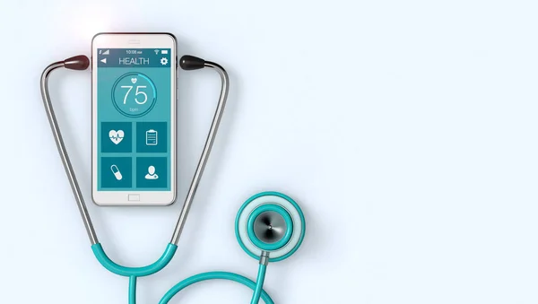 Stetoscopio Smartphone Con App Medica Copyspace Rendering — Foto Stock
