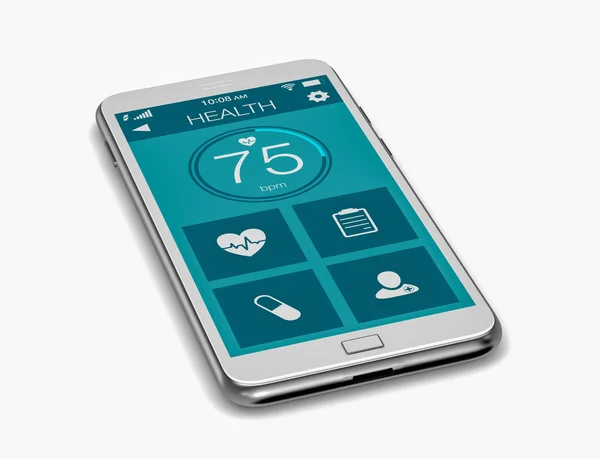Smartphone Com Aplicativo Médico Fundo Branco Render — Fotografia de Stock