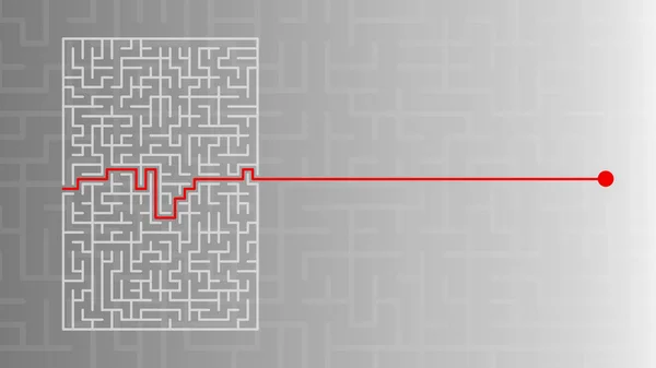 Vista Superior Labirinto Com Uma Linha Vermelha Que Mostram Solução — Fotografia de Stock