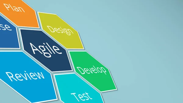 agile project management chart made with hexagons, copy space