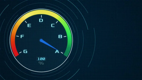 Mutató Egy Osztályban Energiahatékonyság Fogalmának Futurisztikus Sebességmérő Render — Stock Fotó