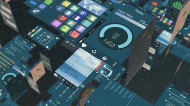 Mobil Apps kılavuz yerleştirilir rasgele (3d render)