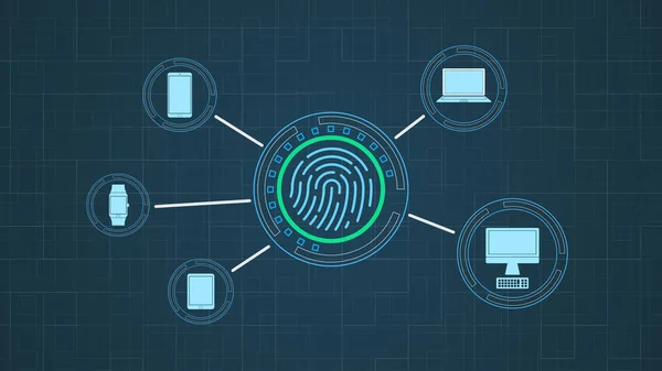 Futuristic Fingerprint Scanner Icon Devices Connected Concept Login — Stock Photo, Image