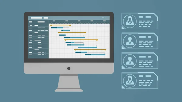 Front View Computer Project Management Software Showing Gantt Chart Right — Stock Photo, Image
