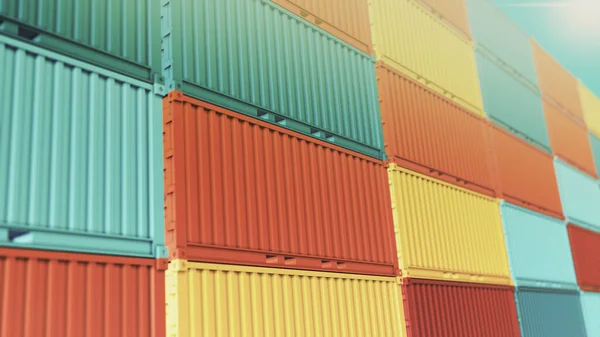Close View Stacks Coloured Shipping Container Render — Stock Photo, Image