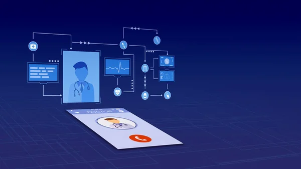 远程医疗概念 智能手机应用 在线诊断 增强现实 复制空间 3D渲染 — 图库照片
