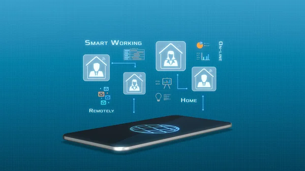 Смартфон Сотрудниками Работающими Дома Диаграммы Бизнес Отчеты Концепция Умных Рабочих — стоковое фото