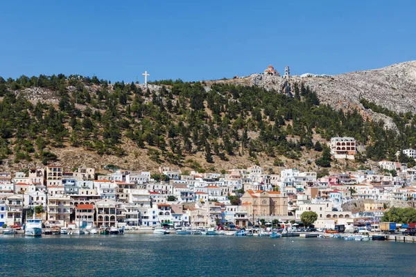 Pohled Lodi Přístavu Ostrově Kalymnos Řecko — Stock fotografie