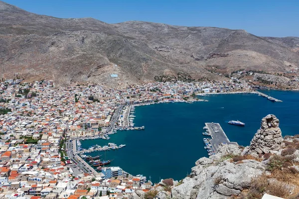 Utsikt Över Pothia Stad Huvudstad Kalymnos Grekland Från Kulle Ovanför — Stockfoto
