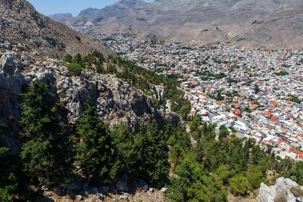 Vista Pothia Capital Kalymnos Grecia Desde Una Colina Sobre Pothia —  Fotos de Stock