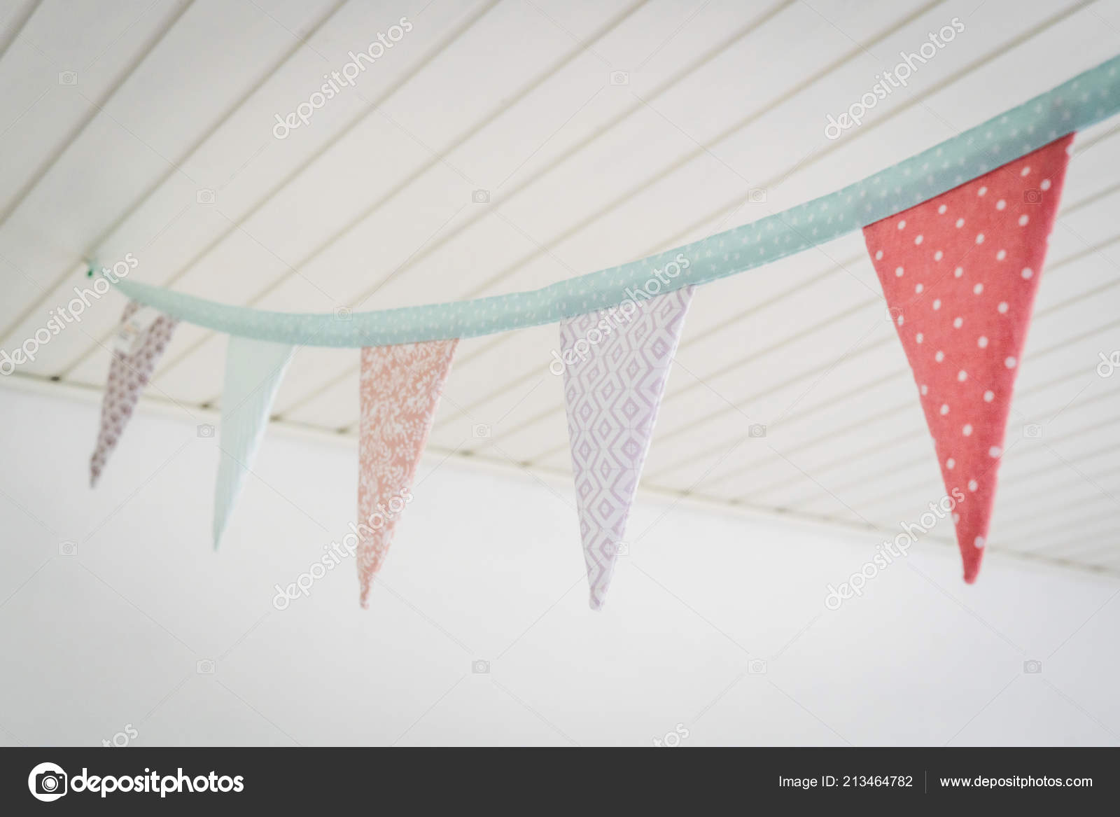 Colorful Birthday Flags Pastel Colors Hanging Ceiling Bright
