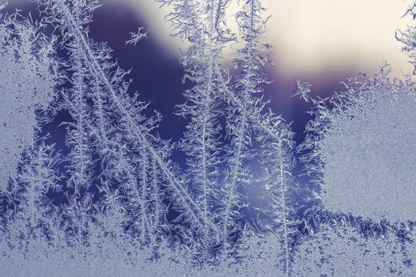 Hoarfrost Uma Janela Inverno Belos Modelos Floco Neve — Fotografia de Stock