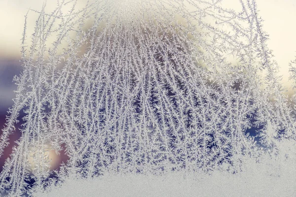 Geada Umas Janelas Uma Manhã Janeiro Fria Quando Sol Está — Fotografia de Stock