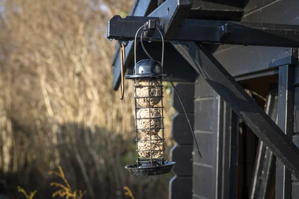 Bird Feeder Cage Wooden Shed Garden Grain — Stock Photo, Image