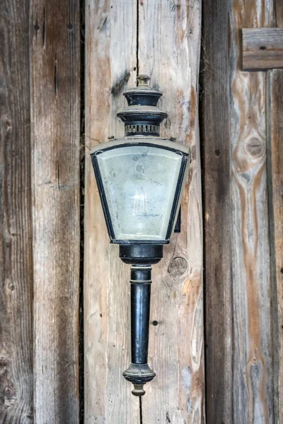 Vintage Lamp Dusty Glass Hanging Wooden Wall — Stock Photo, Image