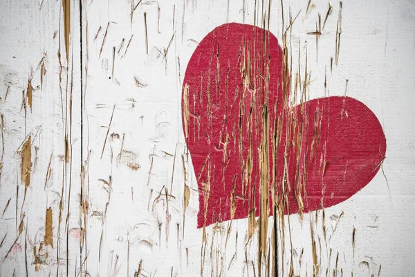 Coeur Rouge Rayé Bois Couleur Rouge Sur Une Surface Bois — Photo