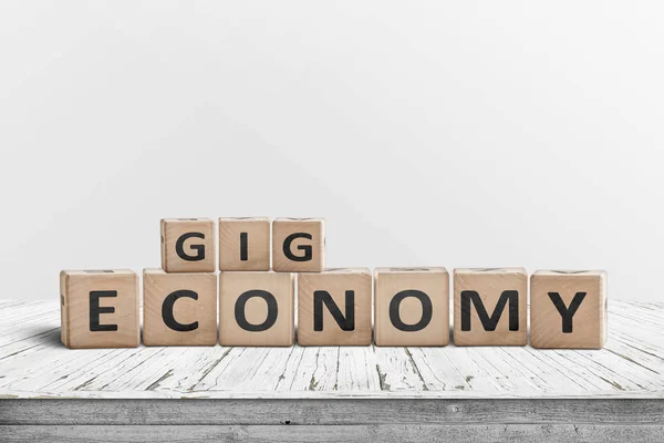 Gig Economy Sign Made Wood Worn Table White Painted Planks — Stock Photo, Image