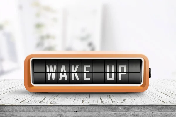 Wake Alarm Clock Table Bright Room Sunlight Coming Windows — Stock Photo, Image