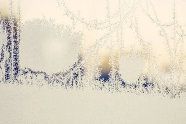 Gelo Congelado Uma Janela Amanhecer Uma Manhã Dezembro — Fotografia de Stock