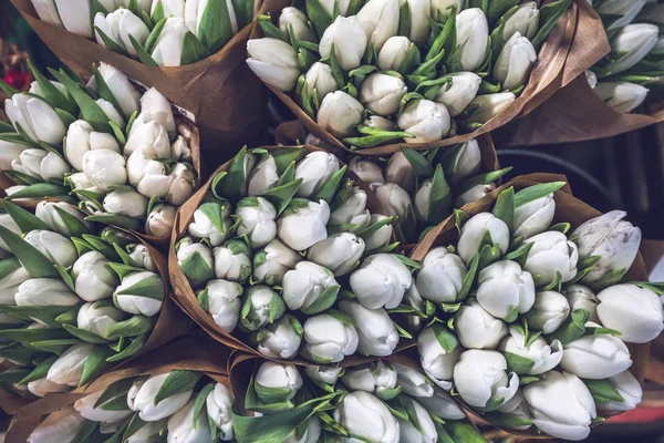 Bouquets Tulipa Branca Sacos Papel Uma Loja Dia Dos Namorados Imagens De Bancos De Imagens