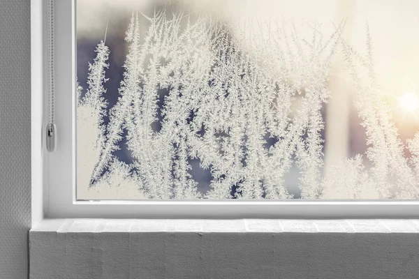 Frosty window seen from the inside — Stock Photo, Image